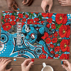 Personalised Cronulla Sharks ANZAC Puzzle Indigenous Wave Pattern Poppy Remembrance Shark Warrior