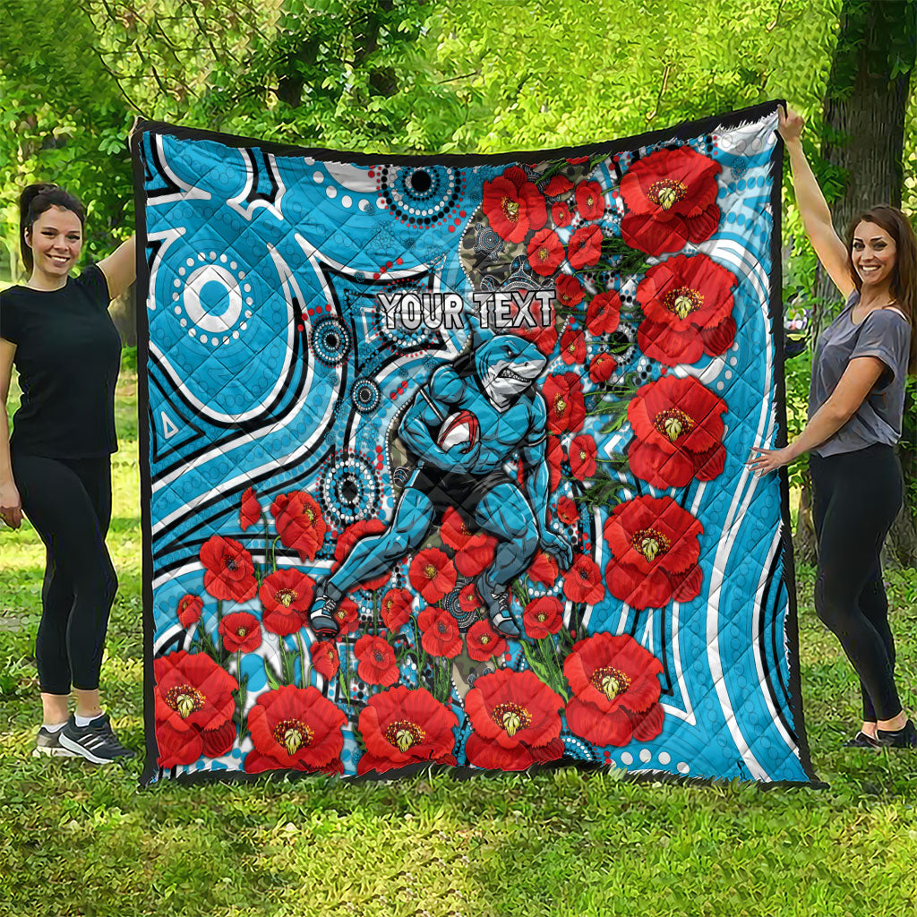 Personalised Cronulla Sharks ANZAC Quilt Indigenous Wave Pattern Poppy Remembrance Shark Warrior