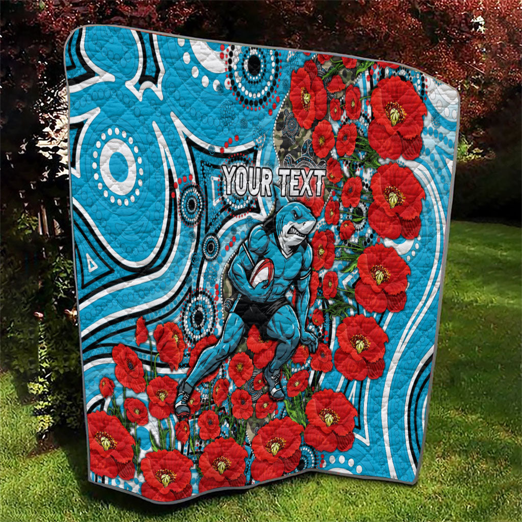 Personalised Cronulla Sharks ANZAC Quilt Indigenous Wave Pattern Poppy Remembrance Shark Warrior