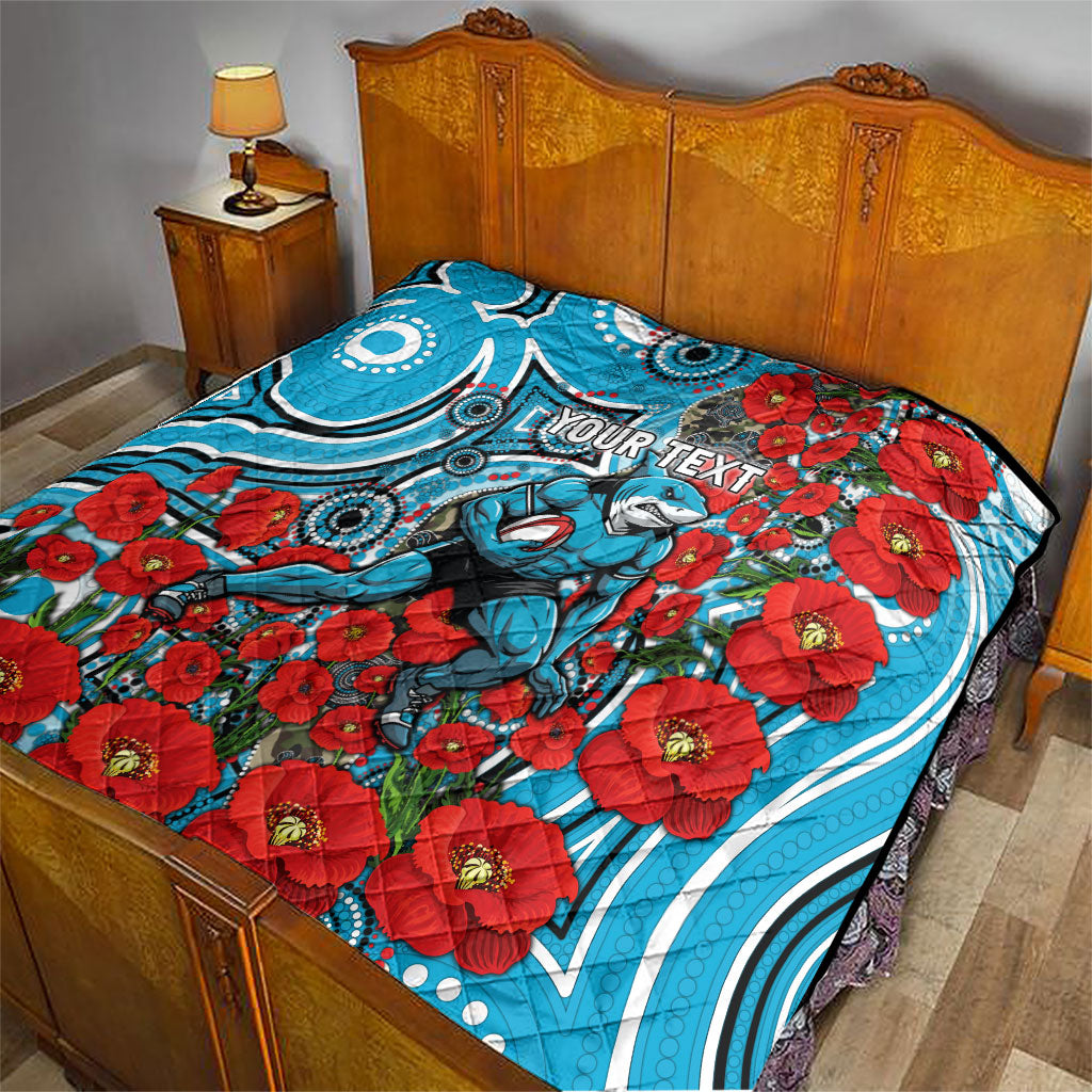 Personalised Cronulla Sharks ANZAC Quilt Indigenous Wave Pattern Poppy Remembrance Shark Warrior