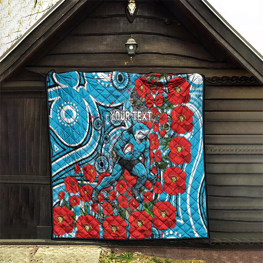 Personalised Cronulla Sharks ANZAC Quilt Indigenous Wave Pattern Poppy Remembrance Shark Warrior