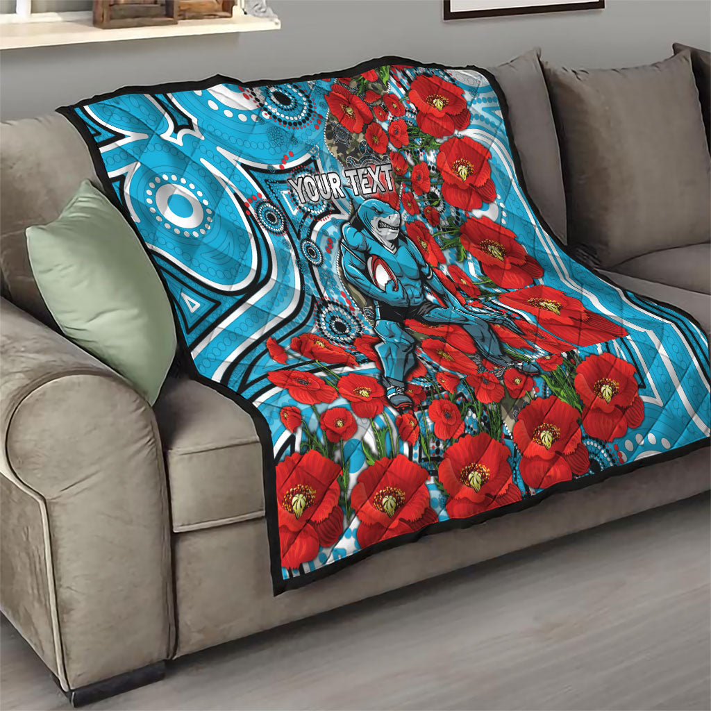 Personalised Cronulla Sharks ANZAC Quilt Indigenous Wave Pattern Poppy Remembrance Shark Warrior