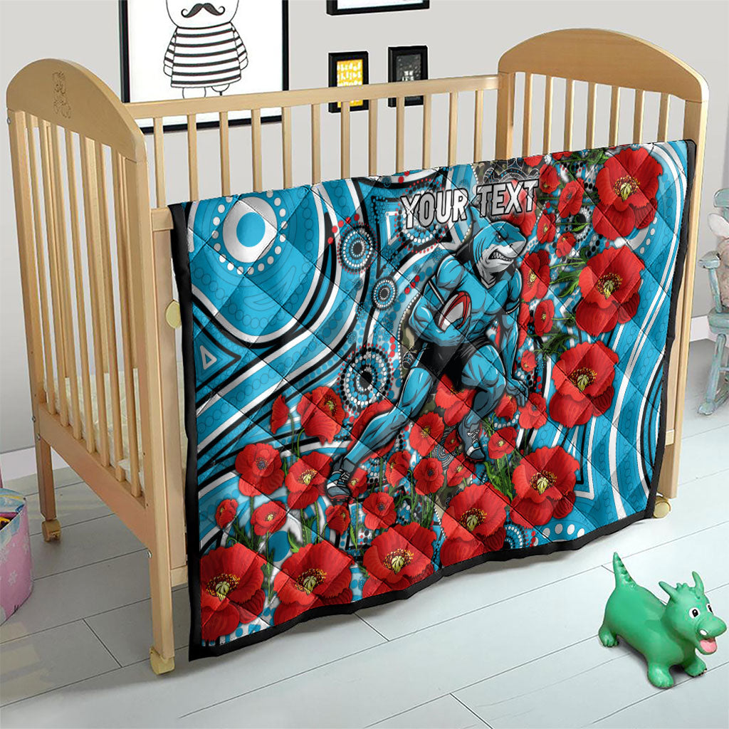 Personalised Cronulla Sharks ANZAC Quilt Indigenous Wave Pattern Poppy Remembrance Shark Warrior