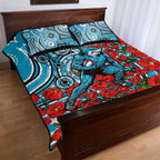 Personalised Cronulla Sharks ANZAC Quilt Bed Set Indigenous Wave Pattern Poppy Remembrance Shark Warrior
