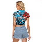 Personalised Cronulla Sharks ANZAC Raglan Cropped T Shirt Indigenous Wave Pattern Poppy Remembrance Shark Warrior