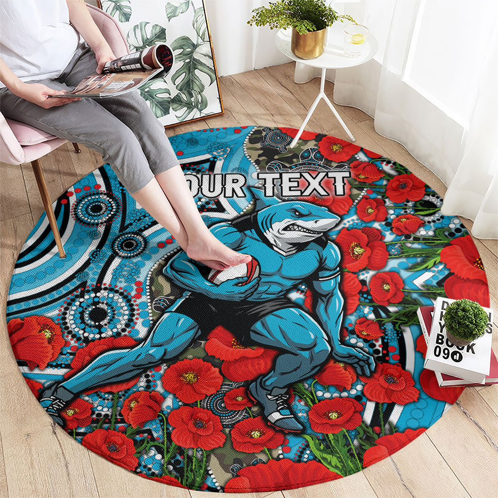 Personalised Cronulla Sharks ANZAC Round Carpet Indigenous Wave Pattern Poppy Remembrance Shark Warrior