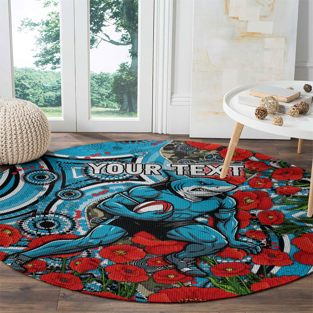 Personalised Cronulla Sharks ANZAC Round Carpet Indigenous Wave Pattern Poppy Remembrance Shark Warrior