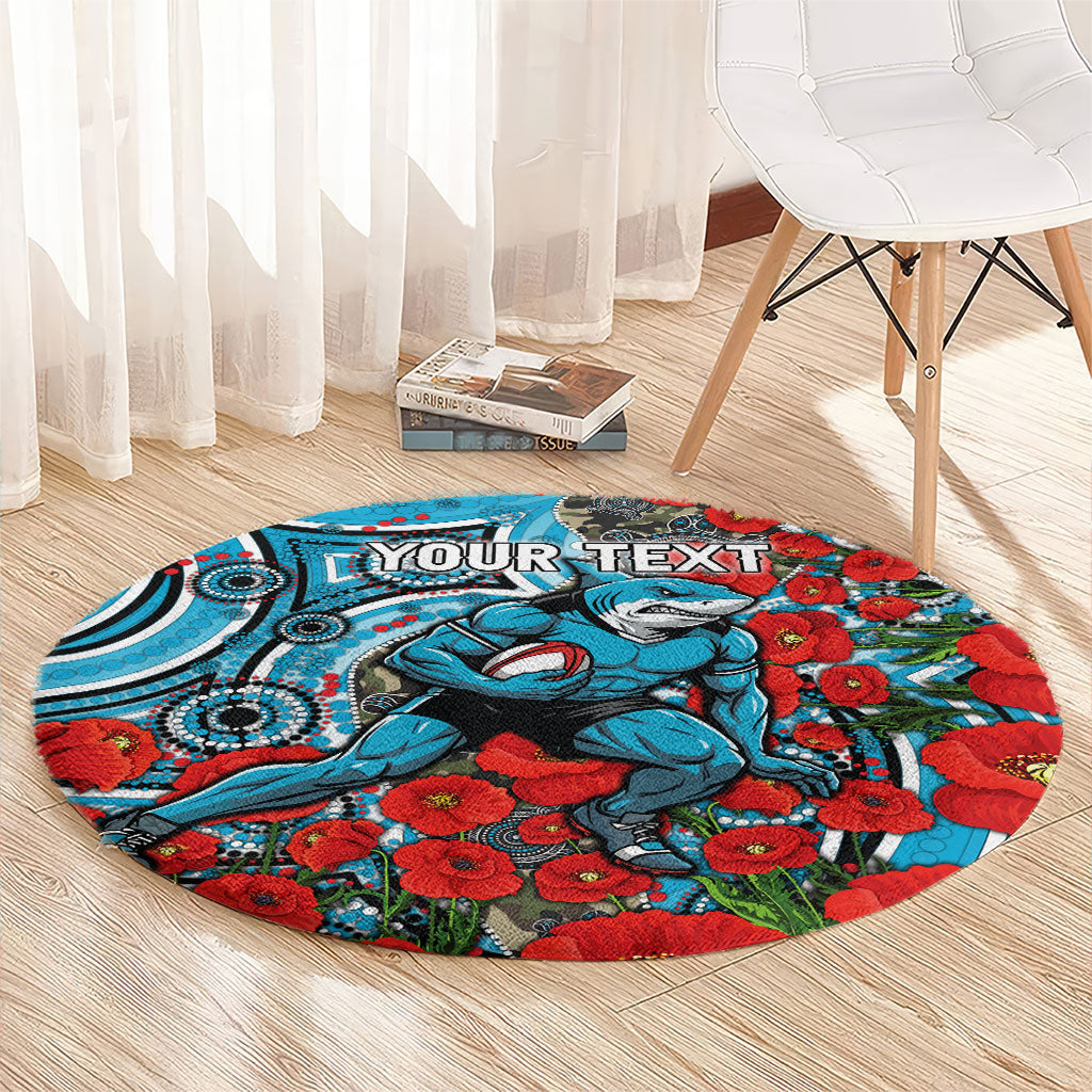 Personalised Cronulla Sharks ANZAC Round Carpet Indigenous Wave Pattern Poppy Remembrance Shark Warrior