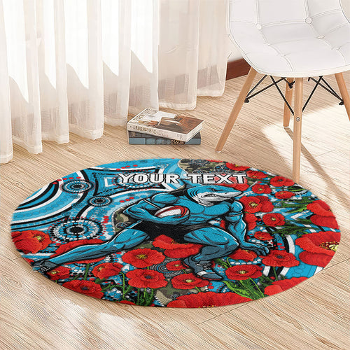 Personalised Cronulla Sharks ANZAC Round Carpet Indigenous Wave Pattern Poppy Remembrance Shark Warrior