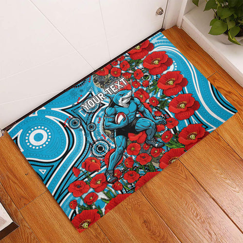 Personalised Cronulla Sharks ANZAC Rubber Doormat Indigenous Wave Pattern Poppy Remembrance Shark Warrior