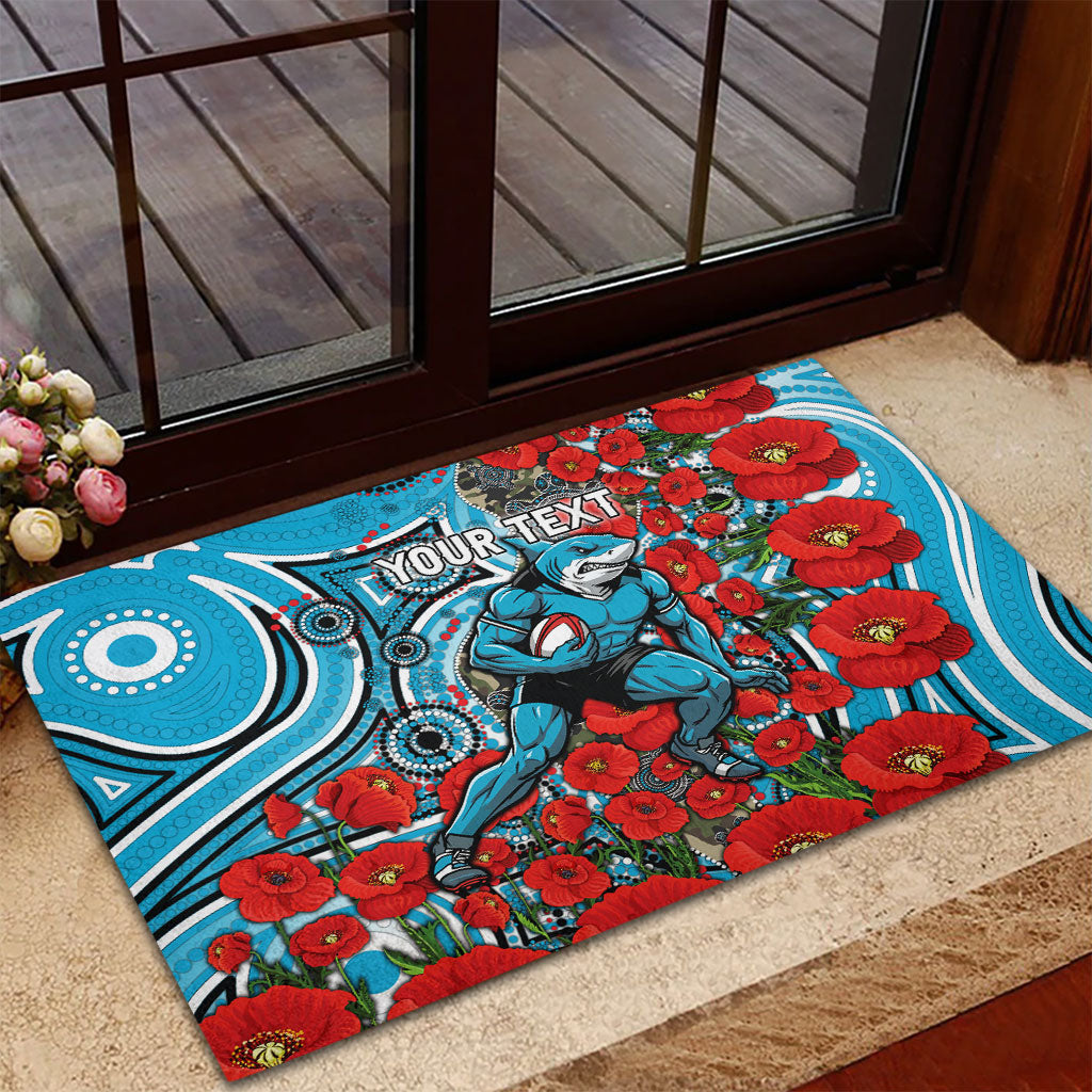 Personalised Cronulla Sharks ANZAC Rubber Doormat Indigenous Wave Pattern Poppy Remembrance Shark Warrior