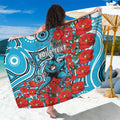 Personalised Cronulla Sharks ANZAC Sarong Indigenous Wave Pattern Poppy Remembrance Shark Warrior