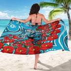 Personalised Cronulla Sharks ANZAC Sarong Indigenous Wave Pattern Poppy Remembrance Shark Warrior