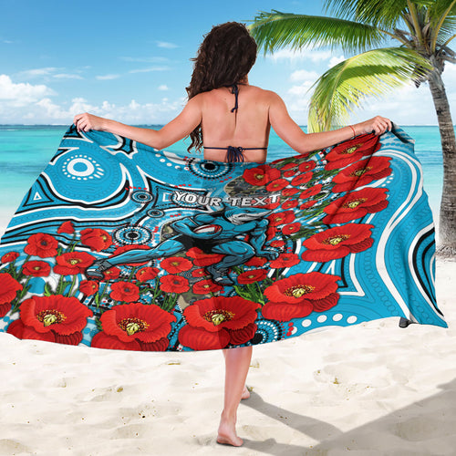 Personalised Cronulla Sharks ANZAC Sarong Indigenous Wave Pattern Poppy Remembrance Shark Warrior