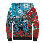 Personalised Cronulla Sharks ANZAC Sherpa Hoodie Indigenous Wave Pattern Poppy Remembrance Shark Warrior