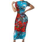 Personalised Cronulla Sharks ANZAC Short Sleeve Bodycon Dress Indigenous Wave Pattern Poppy Remembrance Shark Warrior