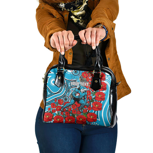 Personalised Cronulla Sharks ANZAC Shoulder Handbag Indigenous Wave Pattern Poppy Remembrance Shark Warrior
