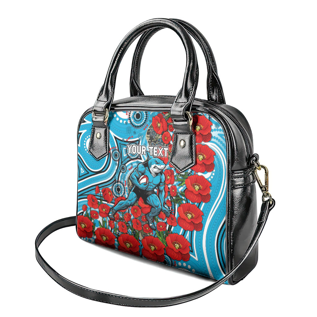 Personalised Cronulla Sharks ANZAC Shoulder Handbag Indigenous Wave Pattern Poppy Remembrance Shark Warrior