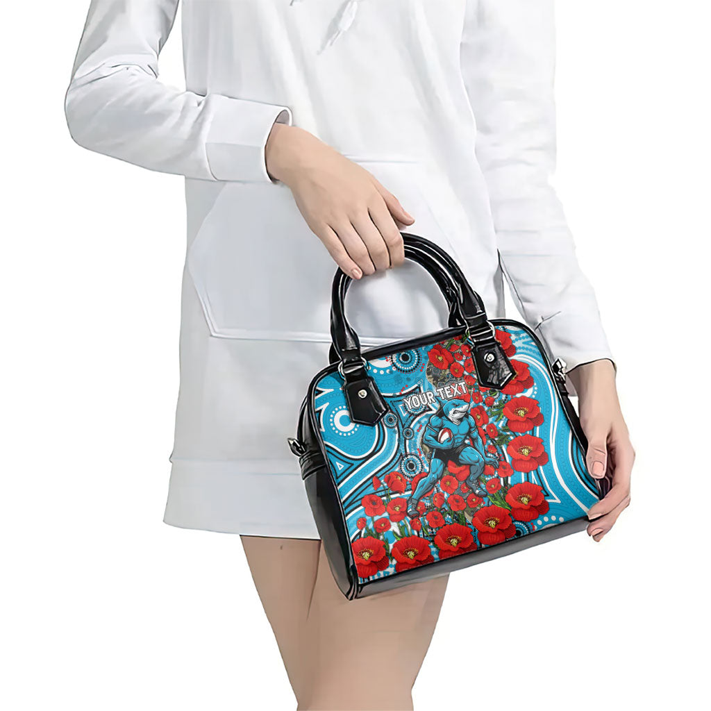 Personalised Cronulla Sharks ANZAC Shoulder Handbag Indigenous Wave Pattern Poppy Remembrance Shark Warrior