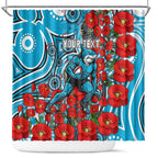 Personalised Cronulla Sharks ANZAC Shower Curtain Indigenous Wave Pattern Poppy Remembrance Shark Warrior