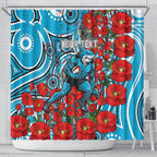 Personalised Cronulla Sharks ANZAC Shower Curtain Indigenous Wave Pattern Poppy Remembrance Shark Warrior