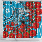 Personalised Cronulla Sharks ANZAC Shower Curtain Indigenous Wave Pattern Poppy Remembrance Shark Warrior