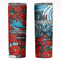 Personalised Cronulla Sharks ANZAC Skinny Tumbler Indigenous Wave Pattern Poppy Remembrance Shark Warrior