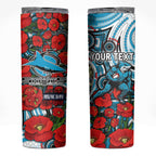Personalised Cronulla Sharks ANZAC Skinny Tumbler Indigenous Wave Pattern Poppy Remembrance Shark Warrior
