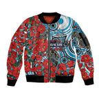 Personalised Cronulla Sharks ANZAC Sleeve Zip Bomber Jacket Indigenous Wave Pattern Poppy Remembrance Shark Warrior