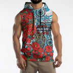 Personalised Cronulla Sharks ANZAC Sleeveless Hoodie Indigenous Wave Pattern Poppy Remembrance Shark Warrior