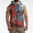 Personalised Cronulla Sharks ANZAC Sleeveless Zip Hoodie Indigenous Wave Pattern Poppy Remembrance Shark Warrior