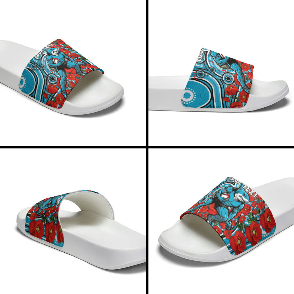 Personalised Cronulla Sharks ANZAC Slide Sandals Indigenous Wave Pattern Poppy Remembrance Shark Warrior