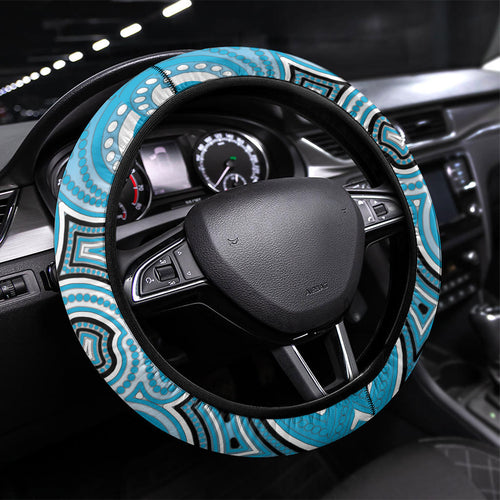 Cronulla Sharks ANZAC Steering Wheel Cover Indigenous Wave Pattern Poppy Remembrance Shark Warrior