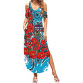 Personalised Cronulla Sharks ANZAC Summer Maxi Dress Indigenous Wave Pattern Poppy Remembrance Shark Warrior