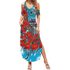 Personalised Cronulla Sharks ANZAC Summer Maxi Dress Indigenous Wave Pattern Poppy Remembrance Shark Warrior