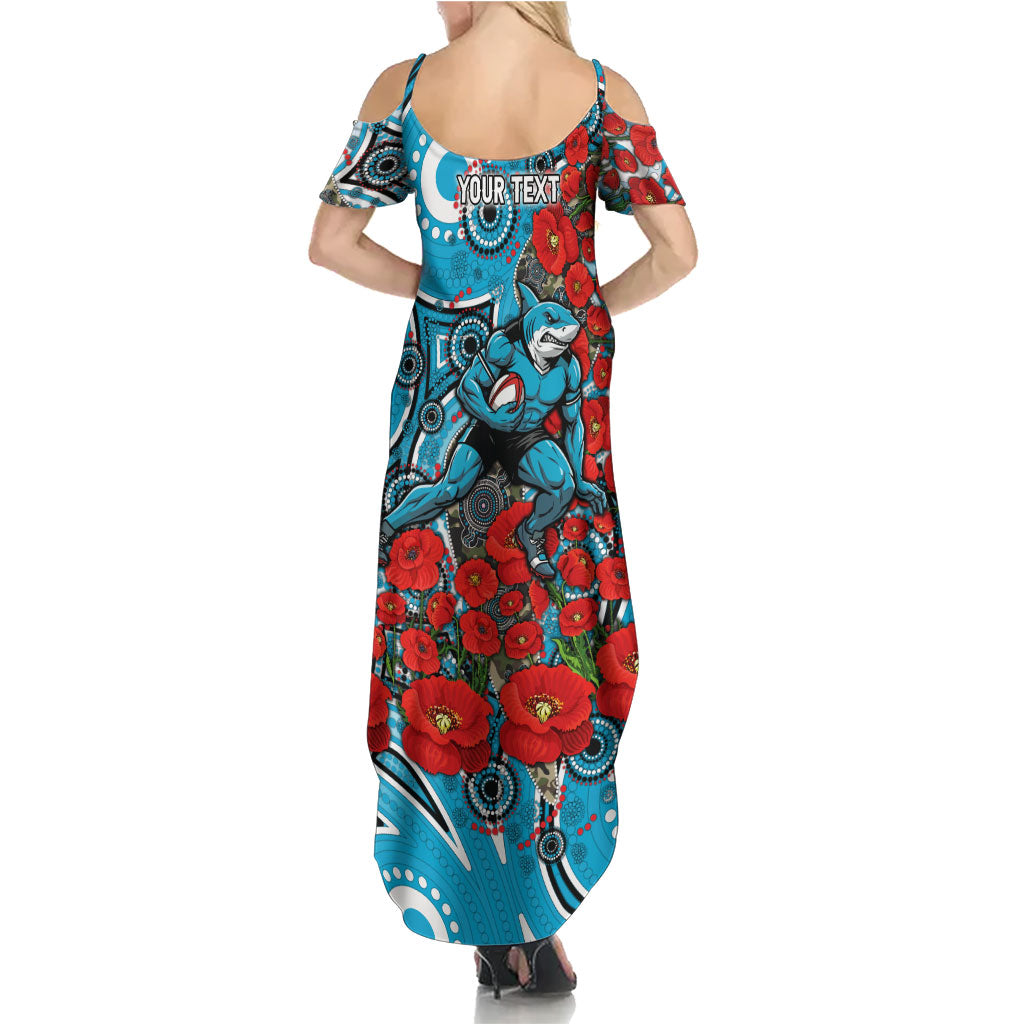 Personalised Cronulla Sharks ANZAC Summer Maxi Dress Indigenous Wave Pattern Poppy Remembrance Shark Warrior