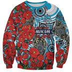 Personalised Cronulla Sharks ANZAC Sweatshirt Indigenous Wave Pattern Poppy Remembrance Shark Warrior