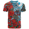 Personalised Cronulla Sharks ANZAC T Shirt Indigenous Wave Pattern Poppy Remembrance Shark Warrior