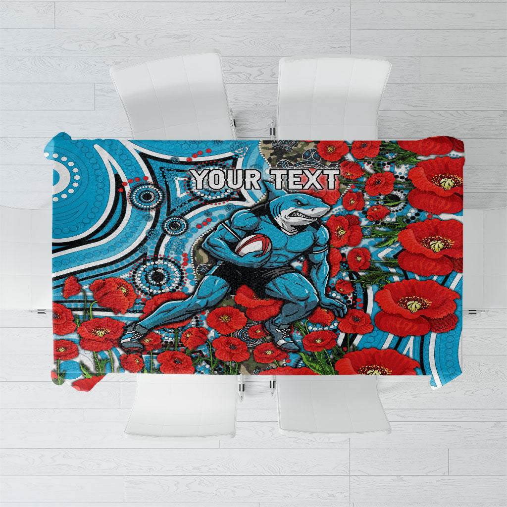 Personalised Cronulla Sharks ANZAC Tablecloth Indigenous Wave Pattern Poppy Remembrance Shark Warrior