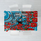 Personalised Cronulla Sharks ANZAC Tablecloth Indigenous Wave Pattern Poppy Remembrance Shark Warrior