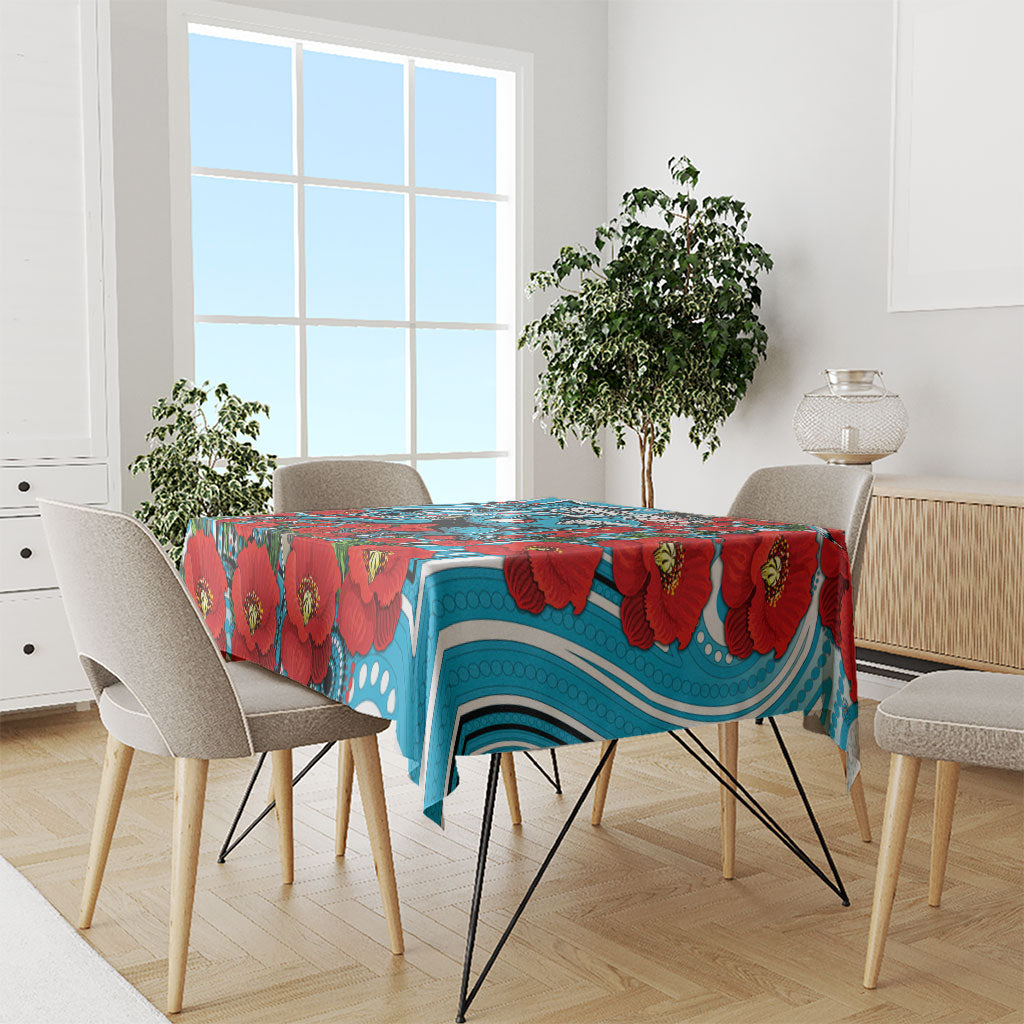 Personalised Cronulla Sharks ANZAC Tablecloth Indigenous Wave Pattern Poppy Remembrance Shark Warrior