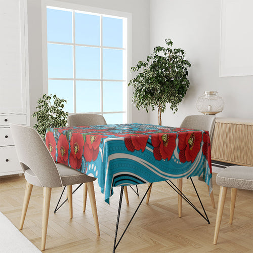 Personalised Cronulla Sharks ANZAC Tablecloth Indigenous Wave Pattern Poppy Remembrance Shark Warrior
