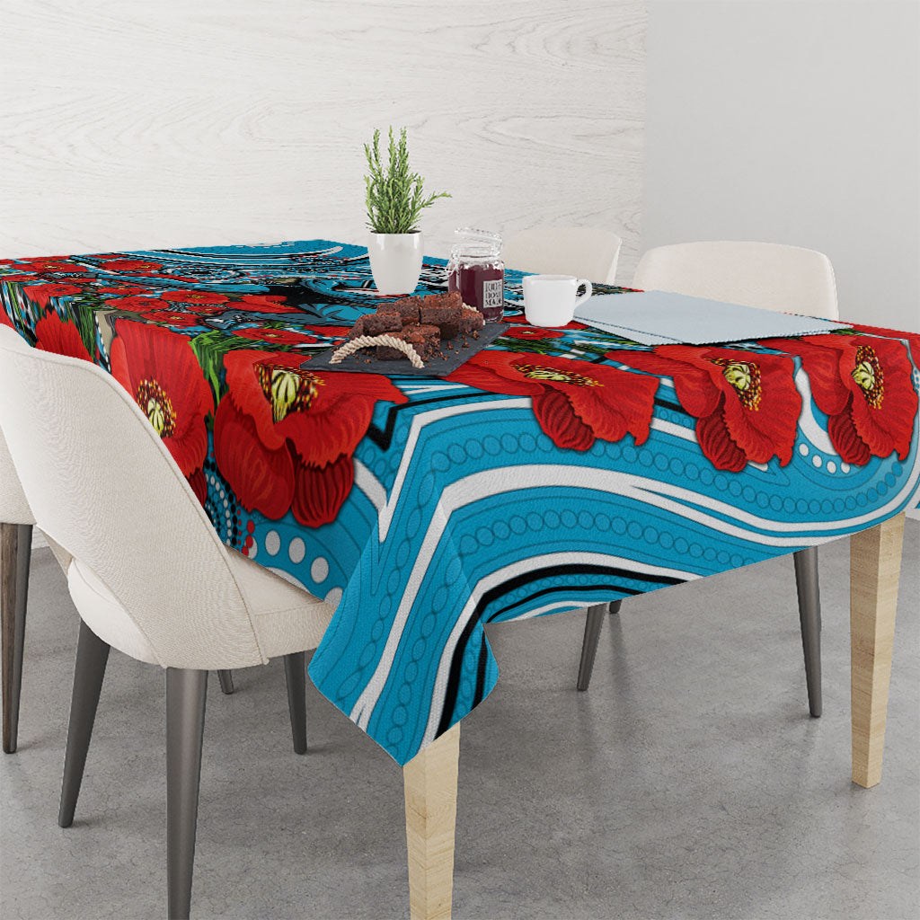 Personalised Cronulla Sharks ANZAC Tablecloth Indigenous Wave Pattern Poppy Remembrance Shark Warrior