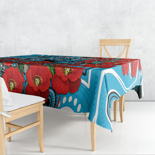 Personalised Cronulla Sharks ANZAC Tablecloth Indigenous Wave Pattern Poppy Remembrance Shark Warrior
