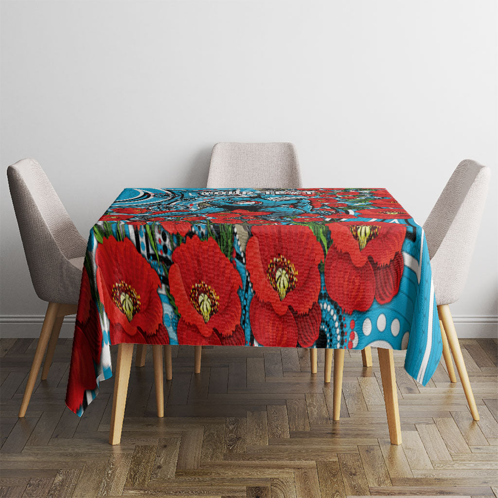 Personalised Cronulla Sharks ANZAC Tablecloth Indigenous Wave Pattern Poppy Remembrance Shark Warrior