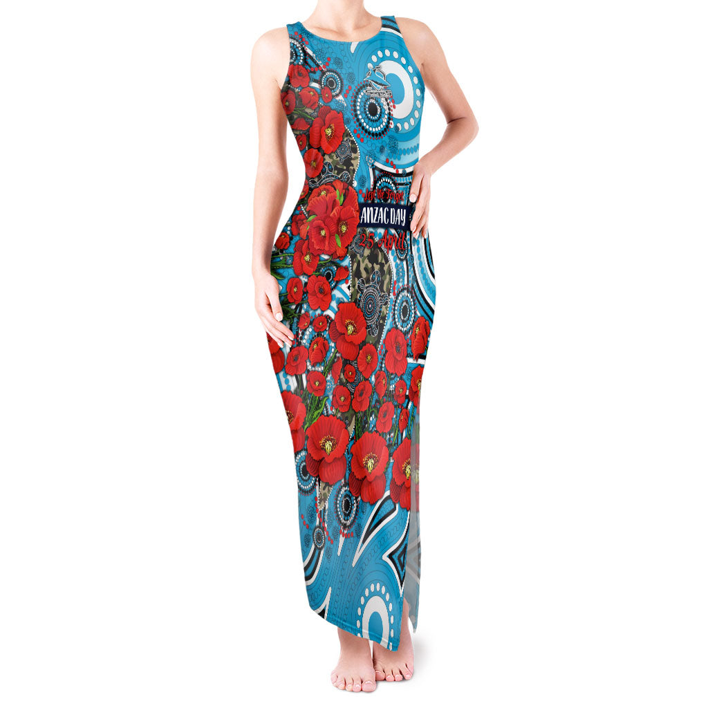 Personalised Cronulla Sharks ANZAC Tank Maxi Dress Indigenous Wave Pattern Poppy Remembrance Shark Warrior