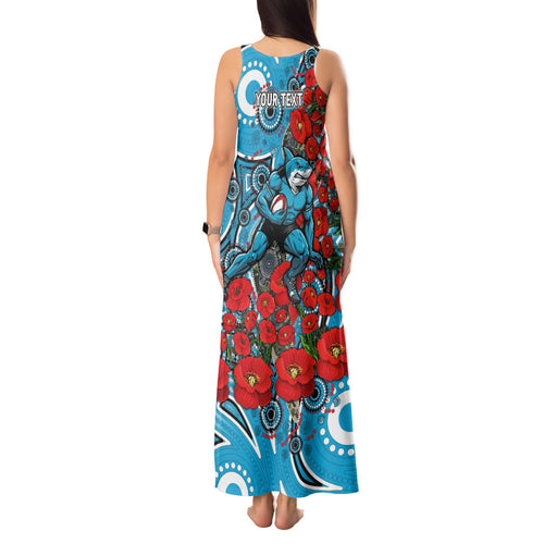 Personalised Cronulla Sharks ANZAC Tank Maxi Dress Indigenous Wave Pattern Poppy Remembrance Shark Warrior