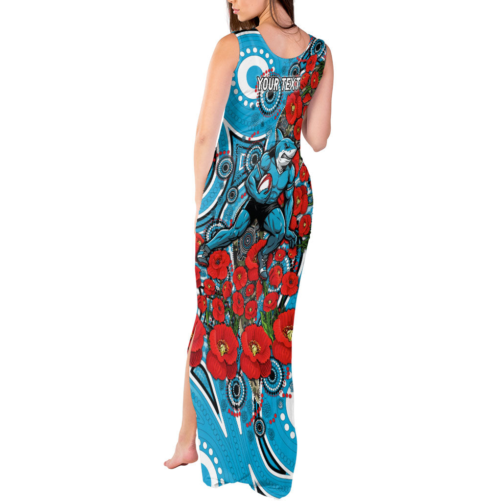 Personalised Cronulla Sharks ANZAC Tank Maxi Dress Indigenous Wave Pattern Poppy Remembrance Shark Warrior