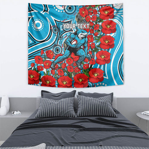 Personalised Cronulla Sharks ANZAC Tapestry Indigenous Wave Pattern Poppy Remembrance Shark Warrior