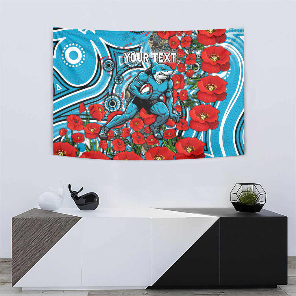 Personalised Cronulla Sharks ANZAC Tapestry Indigenous Wave Pattern Poppy Remembrance Shark Warrior